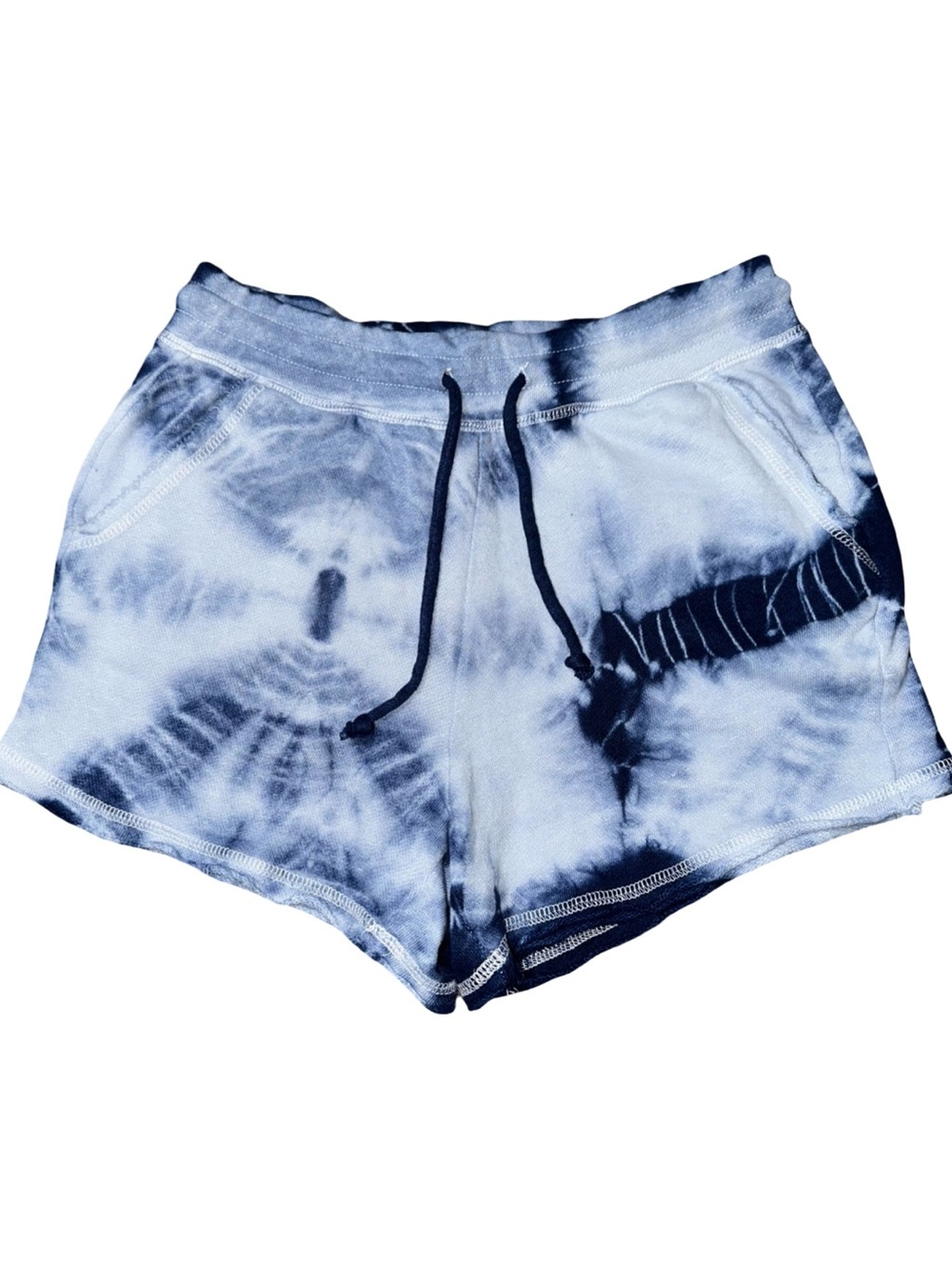 Chaser NWT Women Size M Navy Blue White Tie Dye Lounge French Terry Sweat Short